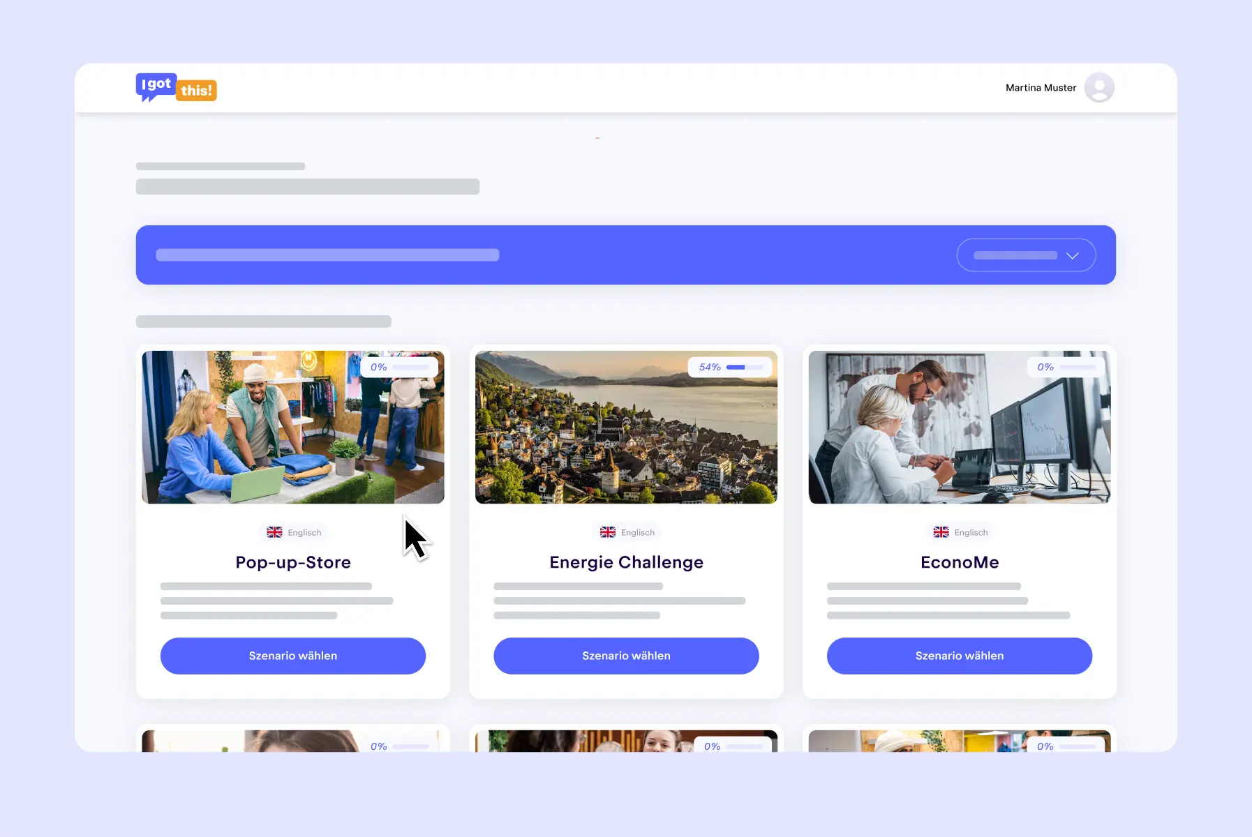 Übersicht mit auswählbaren Übungsserien und Szenarien für die QV-Vorbereitung