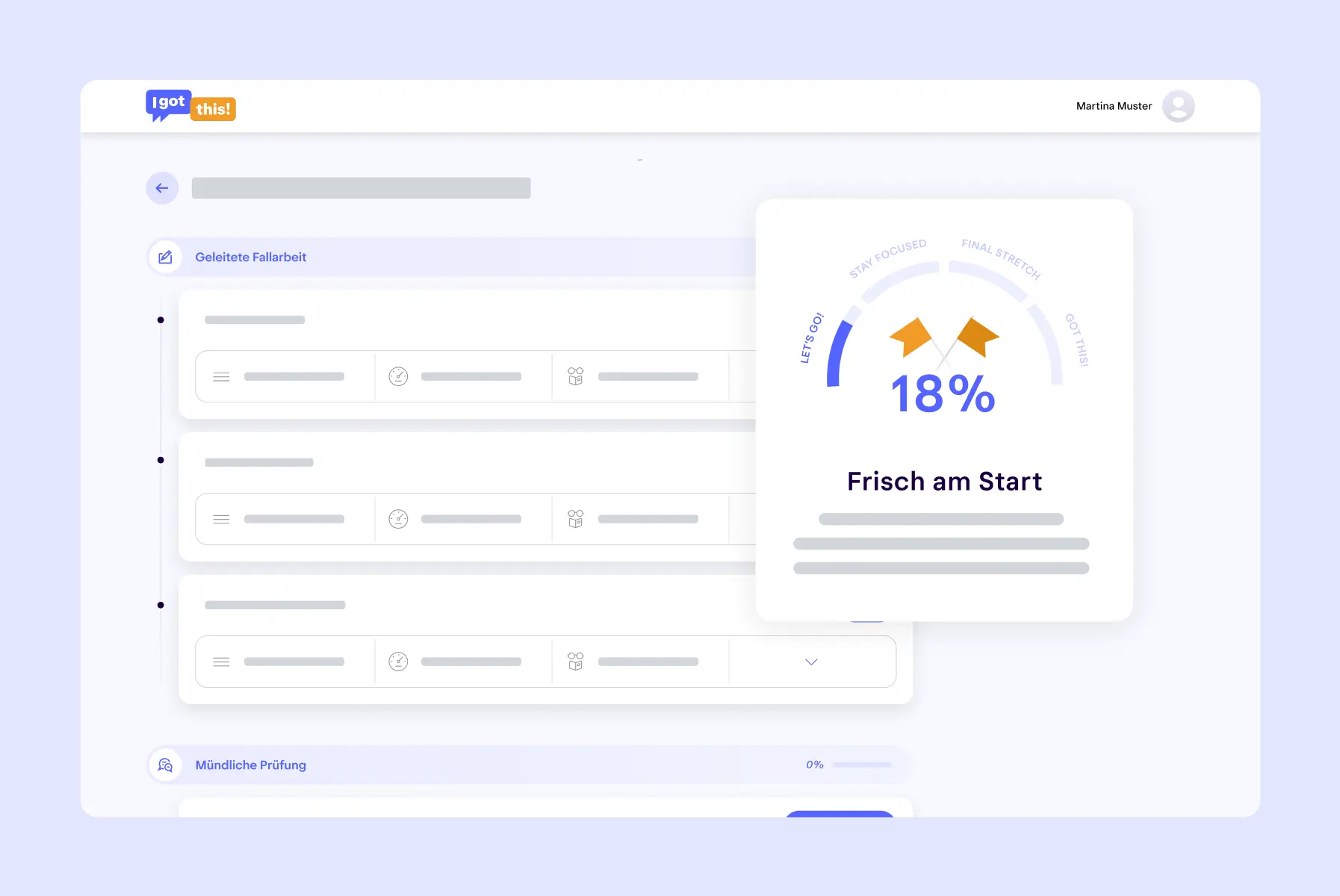 Trainingsübersicht mit Fallarbeit und Teilaufgaben im Aufbau einer echten QV-Prüfung